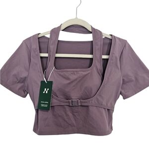 Halara Cloudful Purple Halter Buckle Short Sleeve Crop Top